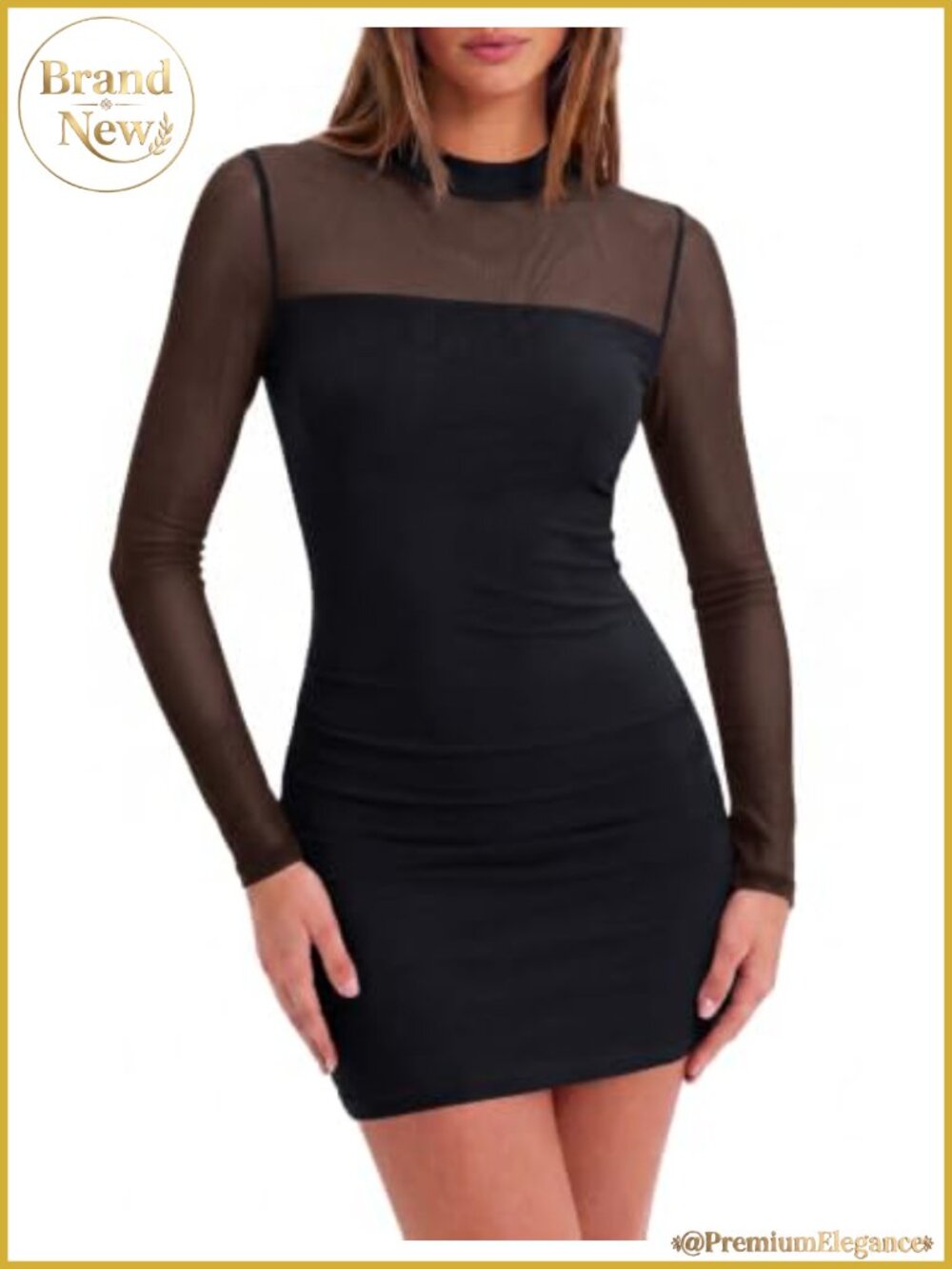 Zeagoo Women's Mesh Sheer Long Sleeve Ruched Bodycon Mini Dress